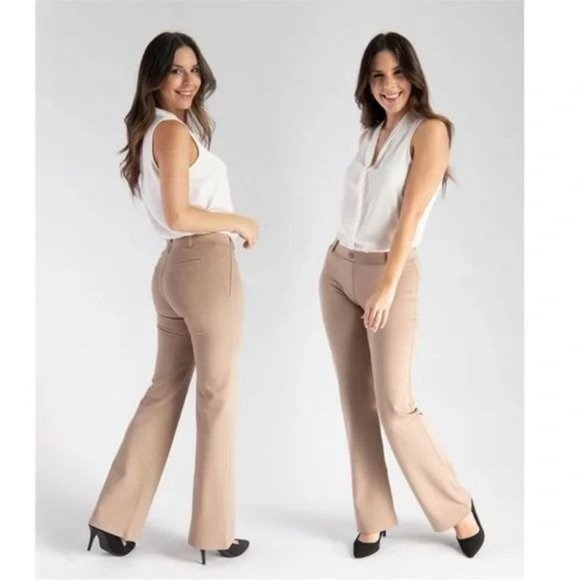BETABRAND Classic Dress Yoga Pants in Khaki Twill - Picture 1 of 12